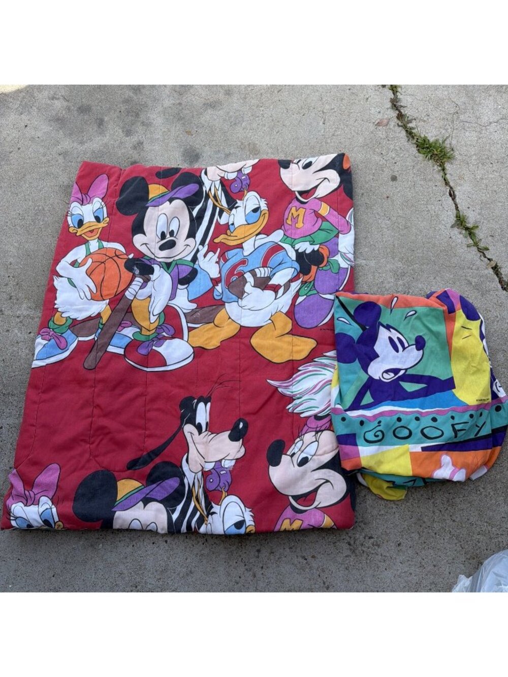 Vintage 90s Disney Mickey Sports Reversible Twin Comforter Blanket Bedding Set